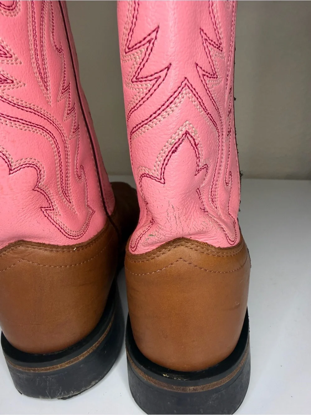 Shyanne Girls Western Cowboy Boots Pink Brown Square Toe Leather Size 2D